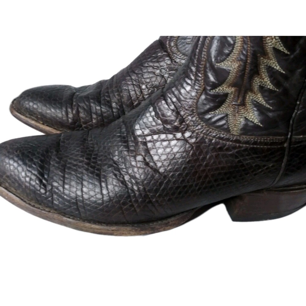 Vintage Tony Lama Lizard Western Boots Men's Size 9.5 D Dark Brown #Y6898 - Picture 8 of 12